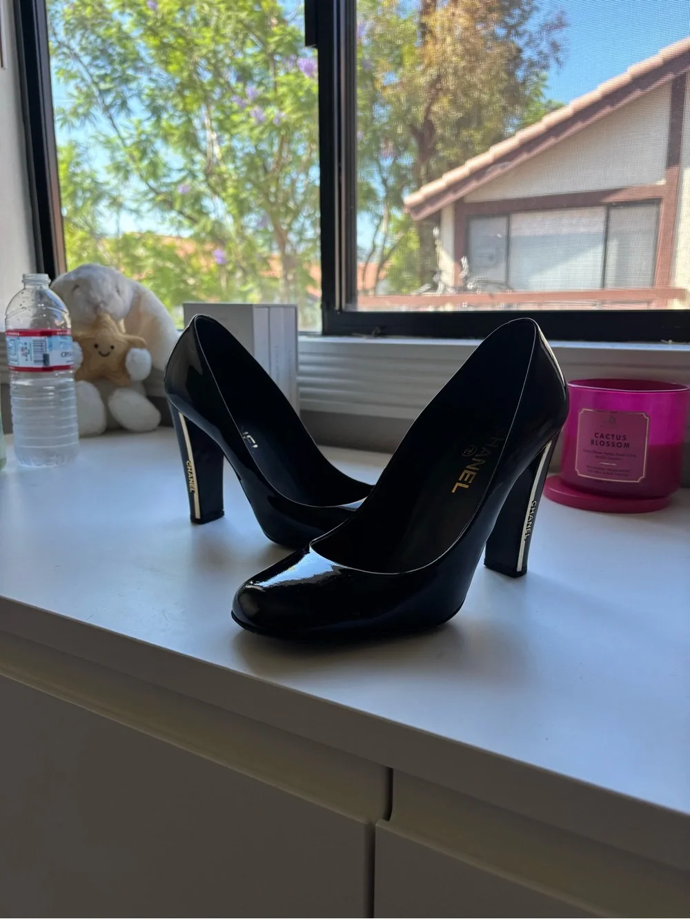 CHANEL Black Patent Leather High Heel Pumps